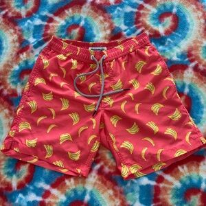 Red Banana Print Swim Trunks